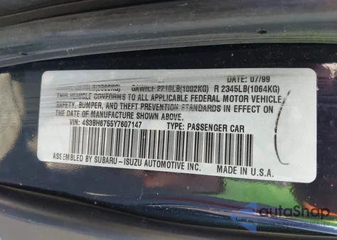 2000 Subaru Outback из США, поврежденный, VIN 4S3BH6755Y7607147